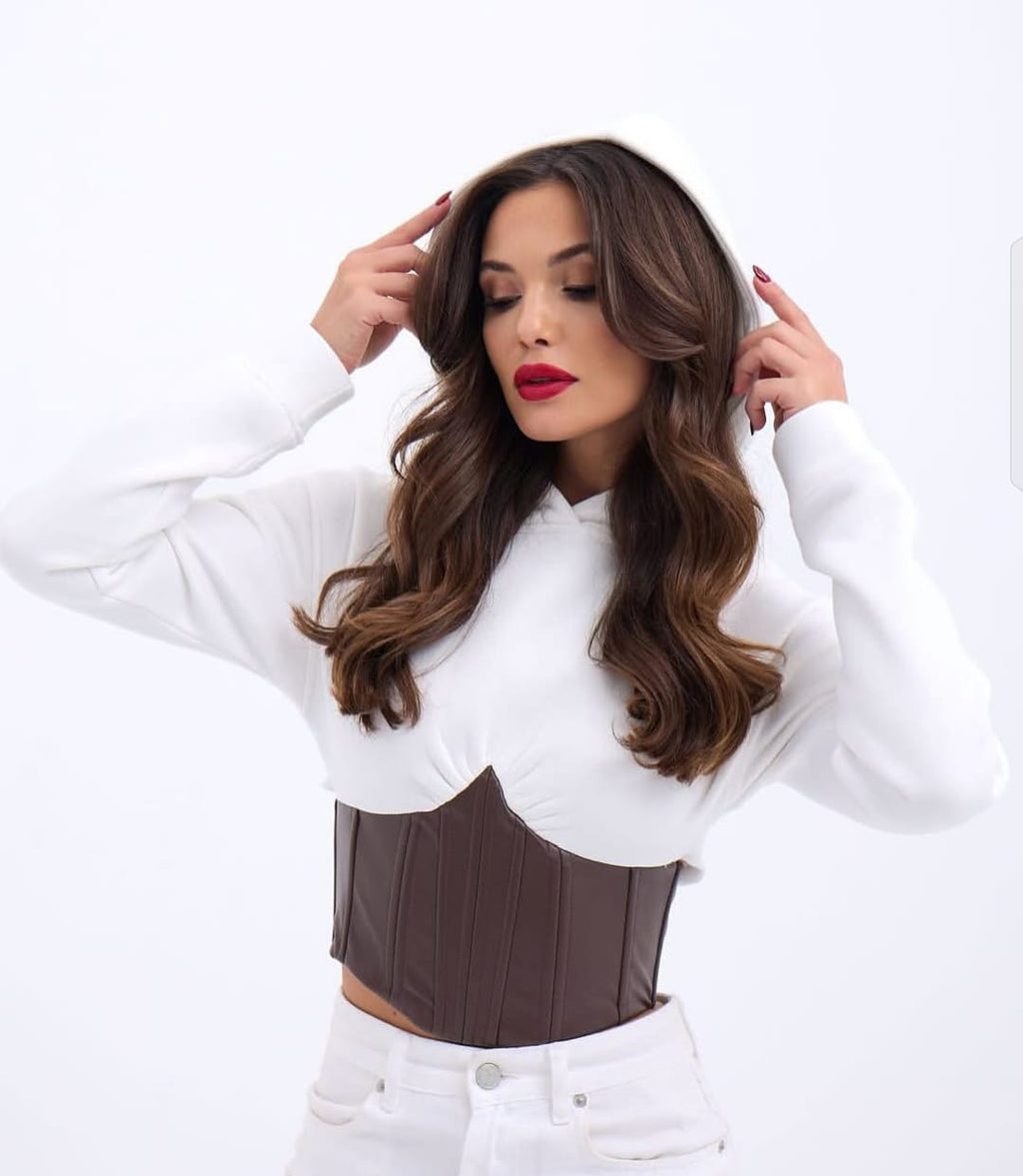 Corset leather hoodie  (6618)